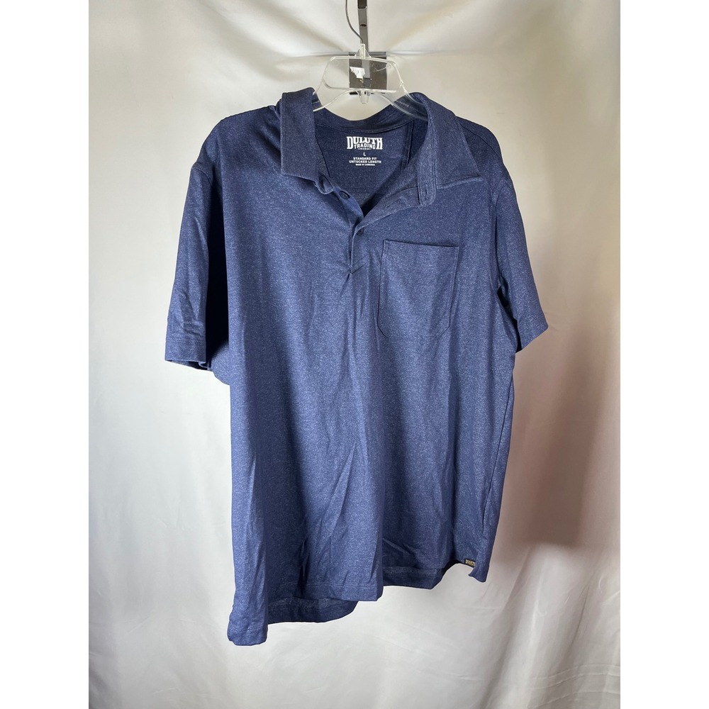Duluth Trading Co Mens Large Blue Heathered Short Sleeve Polo Shirt Standard Fit